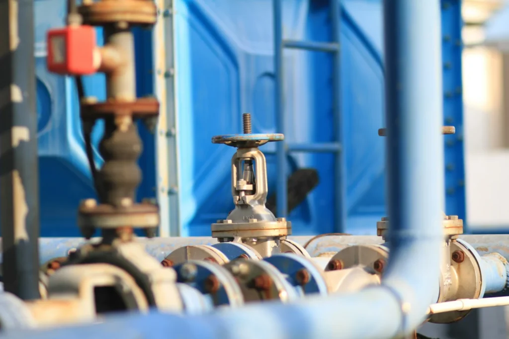 Plant piping with valves and flanged connections