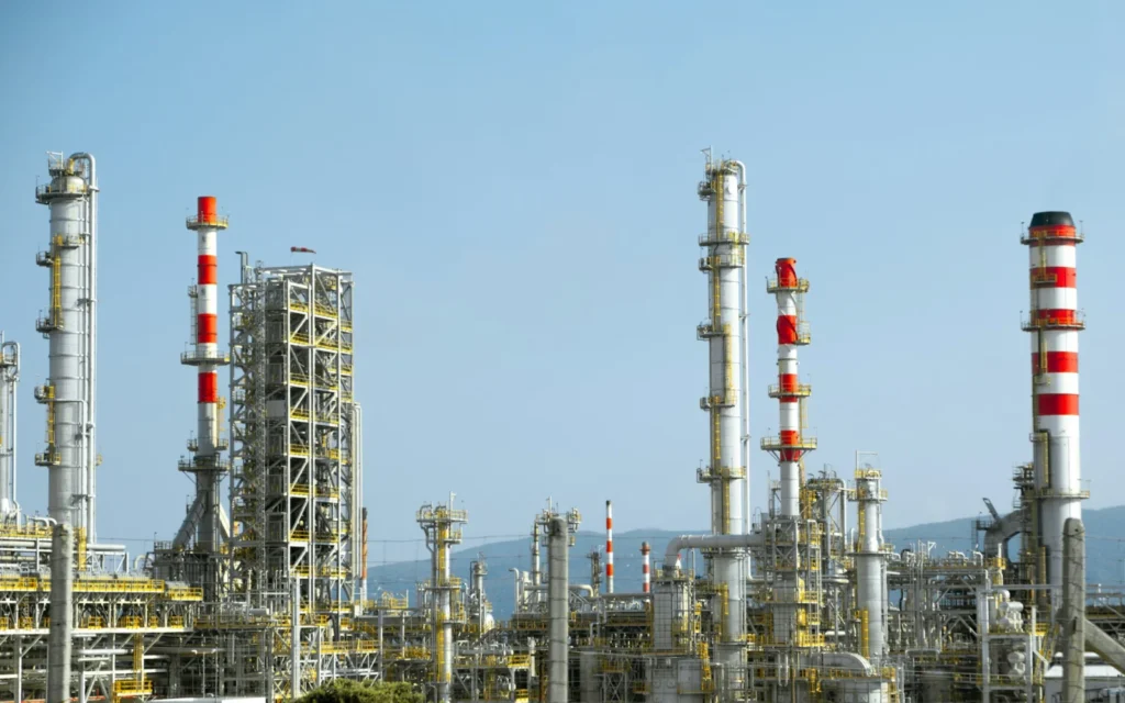 Refinery columns, stacks and pipe racks under a clear sky